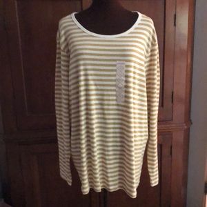 St John’s Bay Long Sleeve Round Neck Metallic Stripe Tee Size 3X  NWT Shinny
